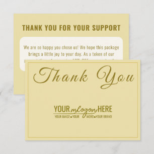 Carte De Remerciements Logo de Médias Sociaux de Boutique d'Or Sophistiqu