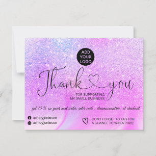 Carte De Remerciements Logo en marbre violet parties scintillant commande