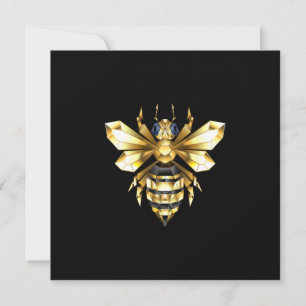 Carte De Remerciements Logo Faux Gold Foil Bee Polygonal sur Noir
