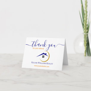 Carte De Remerciements Logo personnalisé blanc et or pour l'immobilier mo