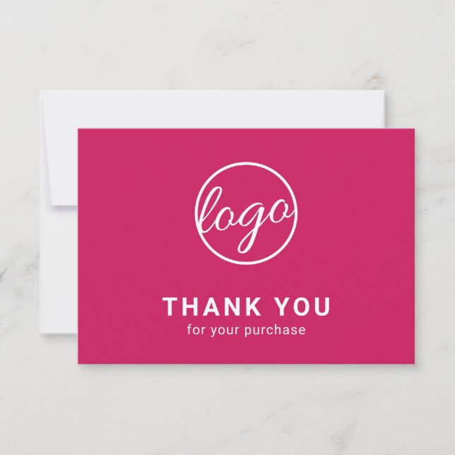 Carte De Remerciements Logo Personnalisé Simple Fuschia Hot Pink Business (Devant)