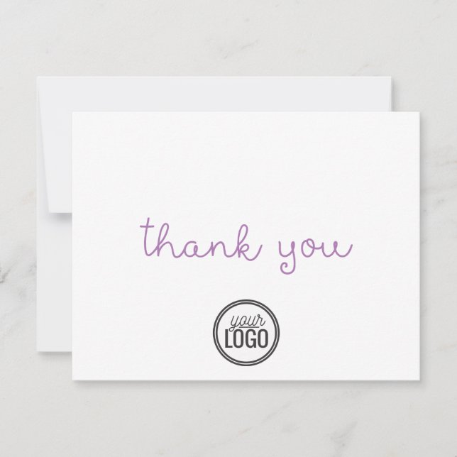Carte De Remerciements Logo simple d'entreprise avec écriture violette (Devant)