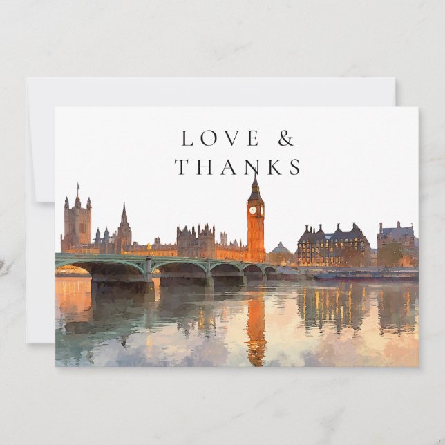 Carte De Remerciements London Watercolor Wedding Photo (Devant)
