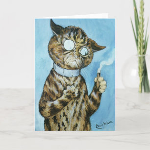 CARTE DE REMERCIEMENTS LOUIS WAIN CIGAR CAT BLANK GREETING CARD