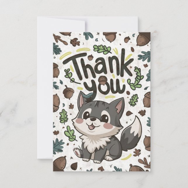 Carte De Remerciements Loup éditable de la forêt (Devant)