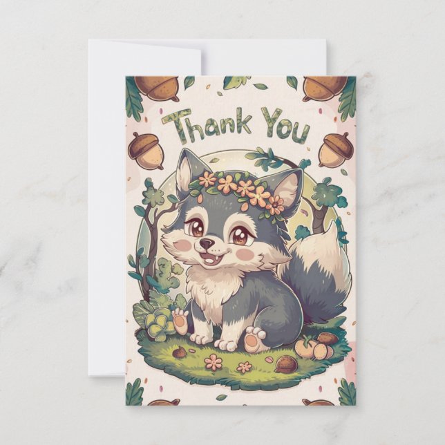 Carte De Remerciements Loup enchanté coloré (Devant)