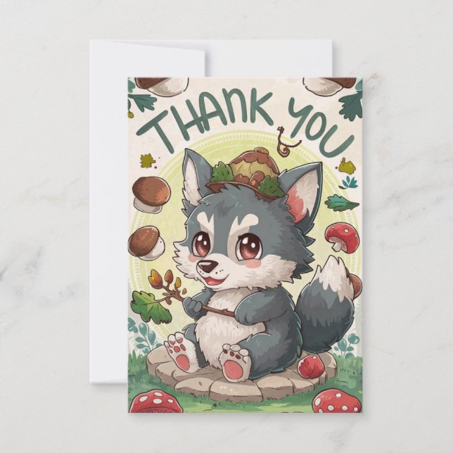 Carte De Remerciements Loup mystique mignon (Devant)