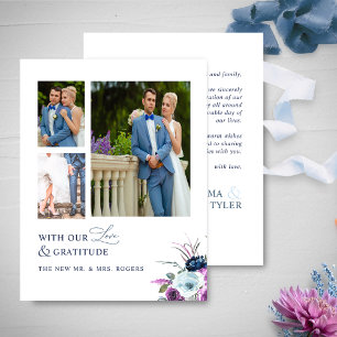Carte De Remerciements Love and Gratitude Photo, Mariage violet et bleu