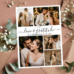 Carte De Remerciements Love and Gratitude Script 5 Photo Collage Mariage