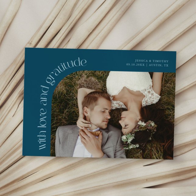 Carte De Remerciements Love and Gratitude Teal Wedding Photo (Créateur téléchargé)