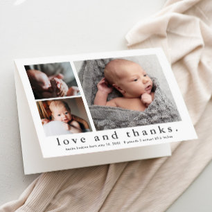 Carte De Remerciements Love and Thanks 3 Photo Collage Baby