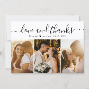 Carte De Remerciements Love and Thanks 3 Photo Collage Mariage