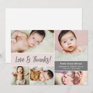 Carte De Remerciements Love and Thanks Blush Pink Photos Baby shower