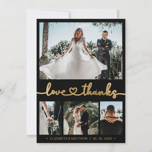 Carte De Remerciements Love and Thanks Gold Heart Script 4 Mariage photo (Devant)