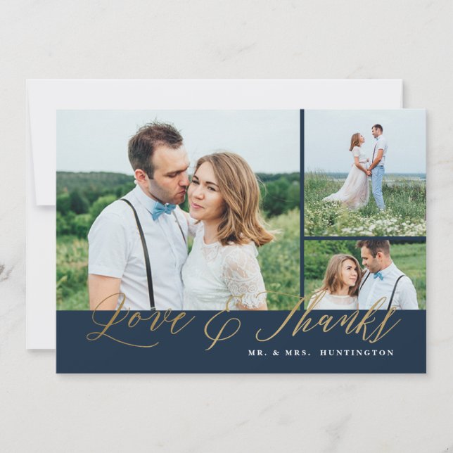 Carte De Remerciements Love and Thanks Gold Script Mariage photo (Devant)