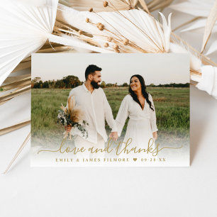 Carte De Remerciements Love and Thanks Gold Script Mariage Photo