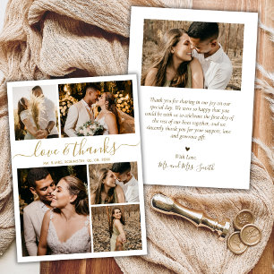 Carte De Remerciements Love and Thanks Gold Script Photo Collage Mariage