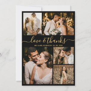 Carte De Remerciements Love and Thanks Gold Script Photo Collage Mariage 