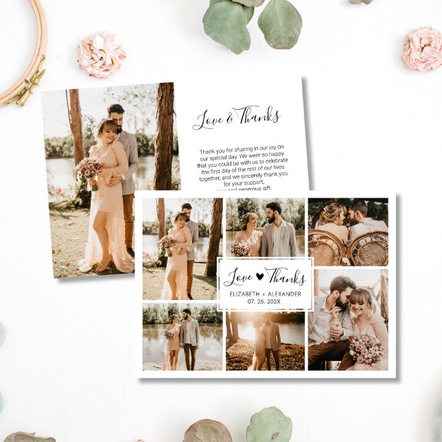 Carte De Remerciements Love and Thanks Heart Mariage 6 Photo Collage (Créateur téléchargé)