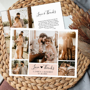 Carte De Remerciements Love and Thanks Heart Mariage Photo Collage
