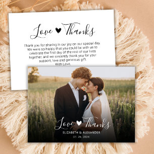 Carte De Remerciements Love and Thanks Heart Script Mariage Photo