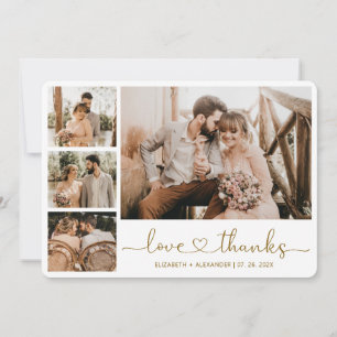 Carte De Remerciements Love and Thanks Heart Script Mariage Photo Collage