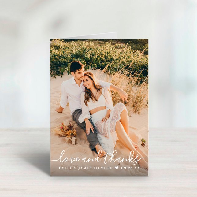 Carte De Remerciements Love and Thanks manuscrit Script Mariage Photo (Créateur téléchargé)