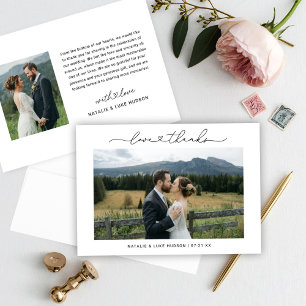 Carte De Remerciements Love and Thanks Modern Personalized Wedding Photo