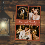 Carte De Remerciements Love and Thanks Photo Collage de Terracotta Mariag<br><div class="desc">Moderne, élégant "Amour et Merci" Script Terracotta Mariage 3 Photo Collage Carte de remerciements. Élégant, chic, carte de remerciements mariage modèle avec trois (3) photos sur le devant et une (1) photo sur le dos. Avec le texte "Amour et merci" script dans une tourbillonnant police de typographie lettrée à la...</div>