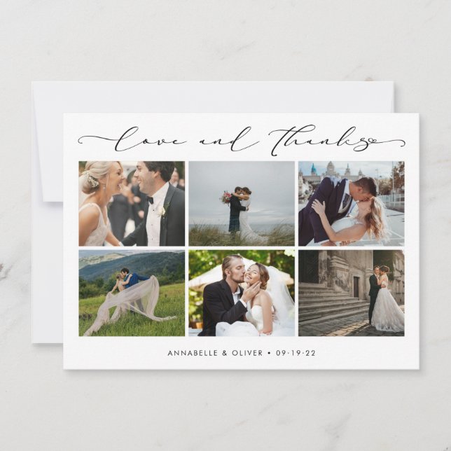 Carte De Remerciements Love And Thanks Photo Collage Mariage (Devant)