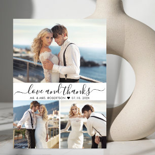 Carte De Remerciements Love and Thanks Script 3 Photo Collage Mariage