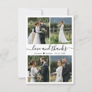 Carte De Remerciements Love and Thanks Script 4 Photo Collage Mariage