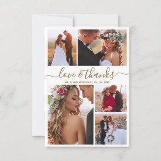 Carte De Remerciements Love and Thanks Script 5 Photo Collage Mariage