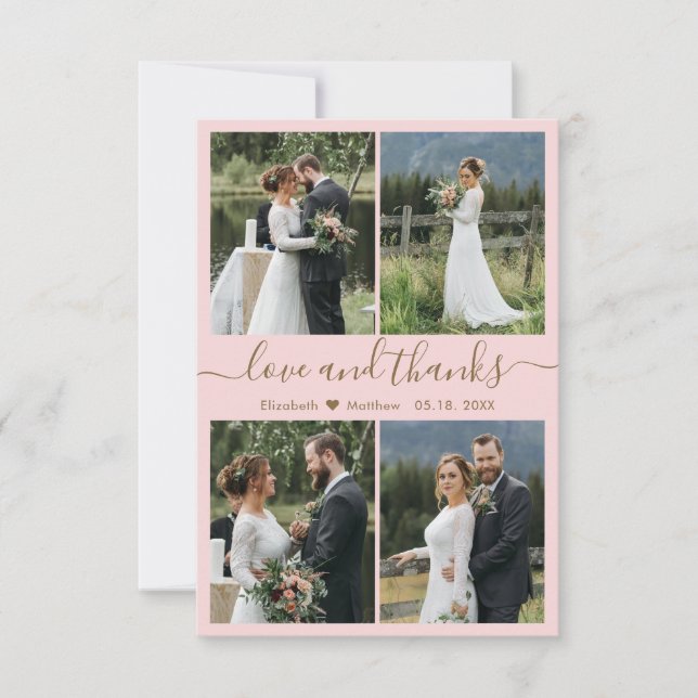 Carte De Remerciements Love and Thanks Script Blush Photo Collage Mariage (Devant)
