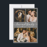 Carte De Remerciements Love and Thanks Script Dark Grey Mariage Photo<br><div class="desc">Elégant, gris foncé minimaliste main Lettré Mariage Carte de remerciements photo. Élégant modèle mariage avec trois photos sur le devant et une photo sur le dos. Avec le texte "Amour et merci" dans une tourbillonnant main lettrée police de script de typographie en blanc sur arrière - plan gris foncé. Personnalisez...</div>