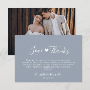 Carte De Remerciements Love and Thanks Script Heart Mariage Photo