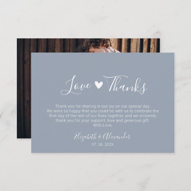 Carte De Remerciements Love and Thanks Script Heart Mariage Photo (Devant / Derrière)
