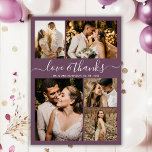 Carte De Remerciements Love and Thanks Script Mauve Photo Collage Mariage<br><div class="desc">Élégant Script Mauve Mariage Photo Collage Merci Cartes. Un modèle mariage moderne et minimaliste avec cinq (5) photos à l'avant et une (1) photo à l'arrière. Avec le texte "Amour et merci" dans une belle main lettrage typographie police de script en blanc sur mauve ou plum poussiéreux arrière - plan...</div>