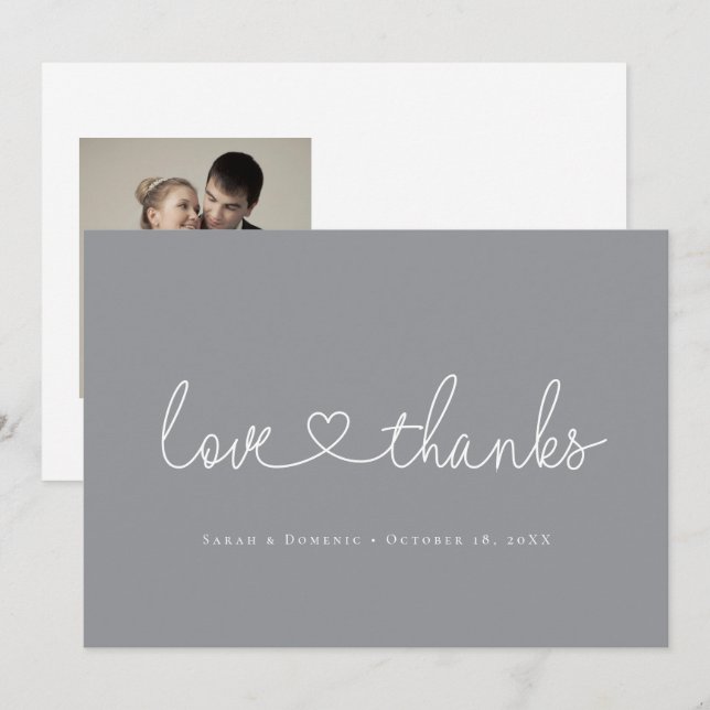 Carte De Remerciements Love and Thanks Script minimaliste avec photo du c (Devant / Derrière)