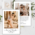 Carte De Remerciements Love and Thanks Script Modern Photo Mariage<br><div class="desc">Élégant minimaliste moderne Amour et Merci Script 2 Mariage photo Carte de remerciements. Un modèle mariage simple et élégant avec une photo à l'avant et une photo à l'arrière. Avec le texte "Amour et merci" dans une courbe lettrée à la main police de queue de swash calligraphie ou typographie script,...</div>