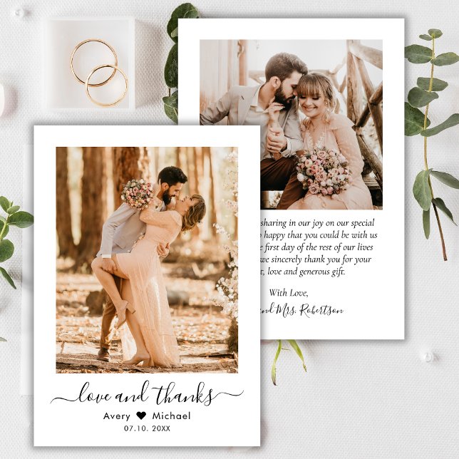 Carte De Remerciements Love and Thanks Script Modern Photo Mariage (Créateur téléchargé)