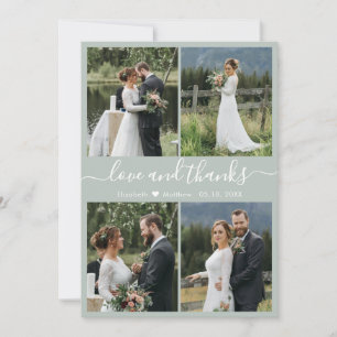 Carte De Remerciements Love and Thanks Script Sage Green Collage Mariage