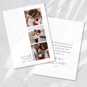Carte De Remerciements Love and Thanks Script Triptych Photo Mariage
