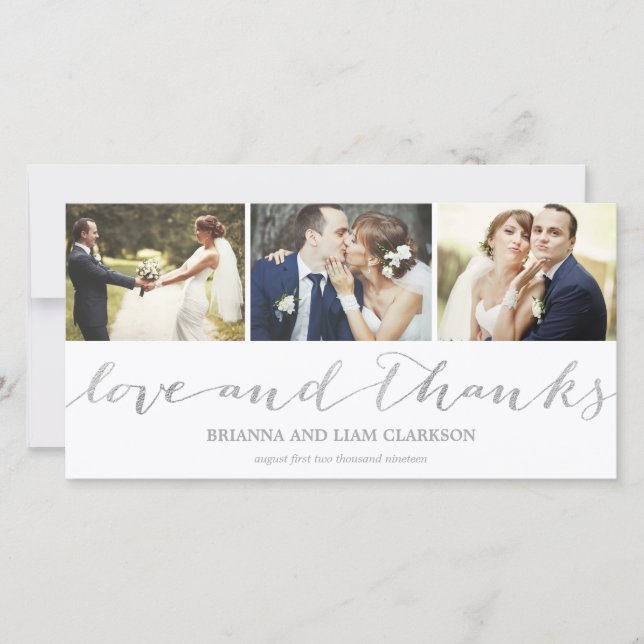 Carte De Remerciements Love and Thanks Silver Script | Remerciements pour (Devant)