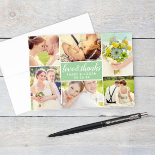 Carte De Remerciements Love and Thanks Spring Green Mariage Photo Collage