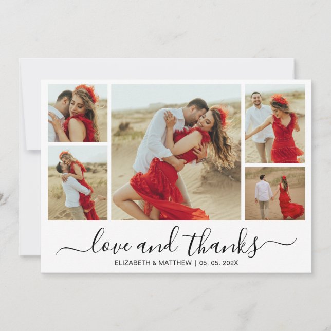 Carte De Remerciements Love and Thanks Typographie 5 Photo Collage (Devant)