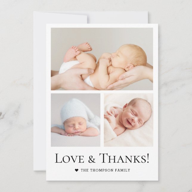 Carte De Remerciements Love and Thanks Typographie Grille photo Baby Boy (Devant)