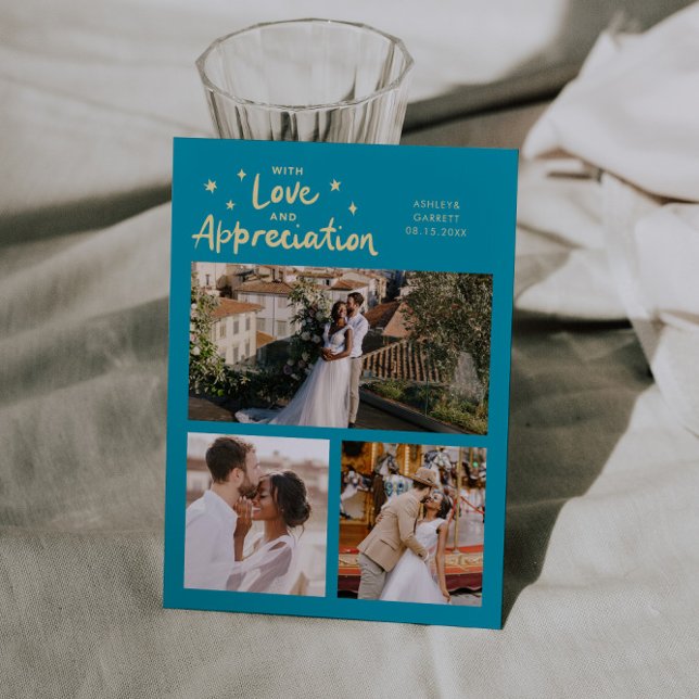 Carte De Remerciements Love Appreciation Wedding Multi Photo Aqua Blue (Créateur téléchargé)