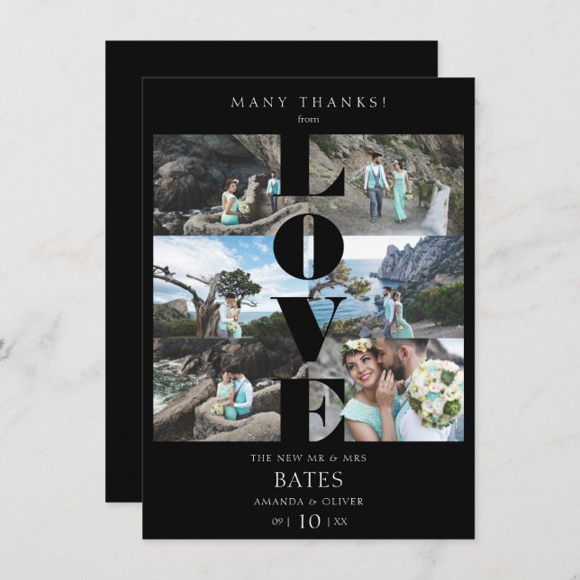 Carte De Remerciements Love Citation Black Trendy Collage Mariage 6 Photo (Devant / Derrière)