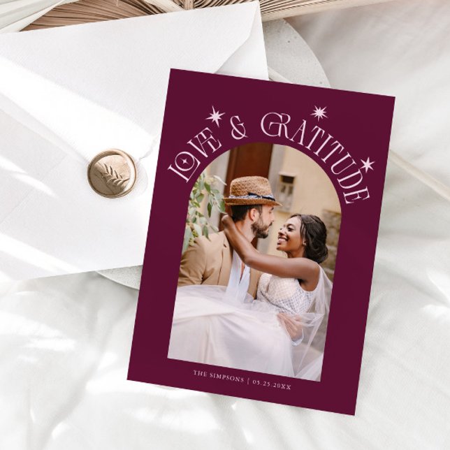 Carte De Remerciements Love & Gratitude Minimal Wedding Photo Cranberry (Créateur téléchargé)